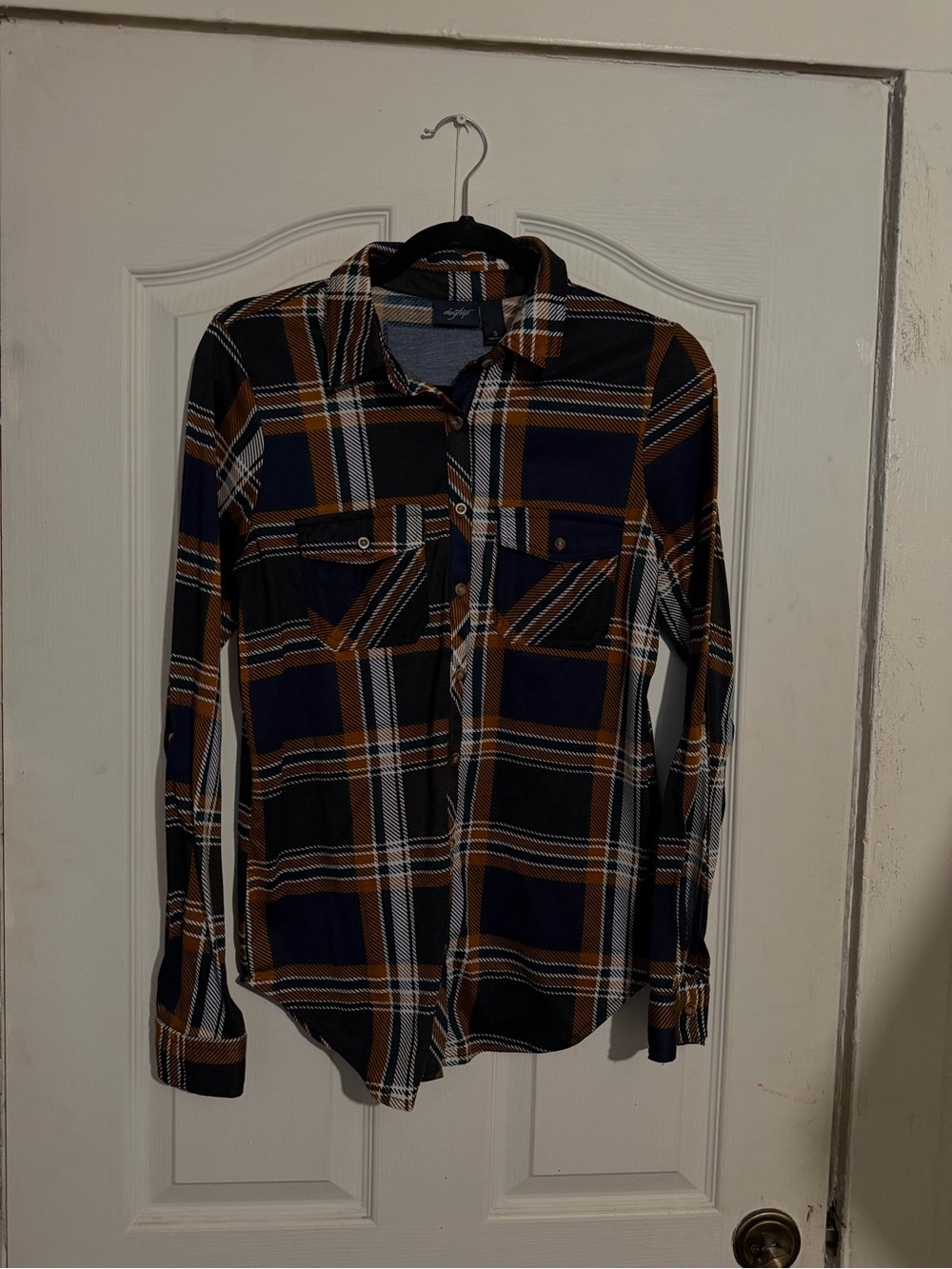 Daytrip Navy and Brown Plaid Button-Down Shirt